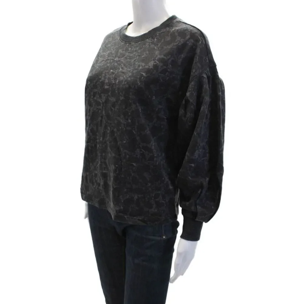 Z Supply Womens Cotton Long Sleeve Round Neck Printed Sweater Gray Size XS